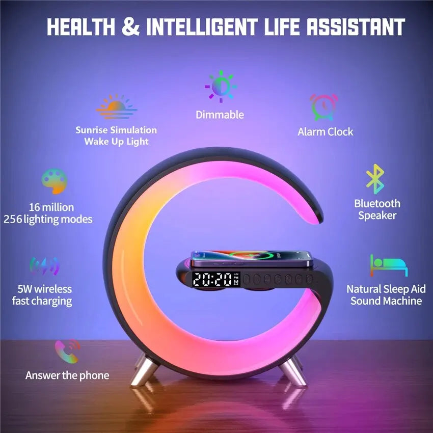 Homecomforty™ - Multifunction Wireless Charger Stand Pad Speaker RGB Night Light Fast Charging